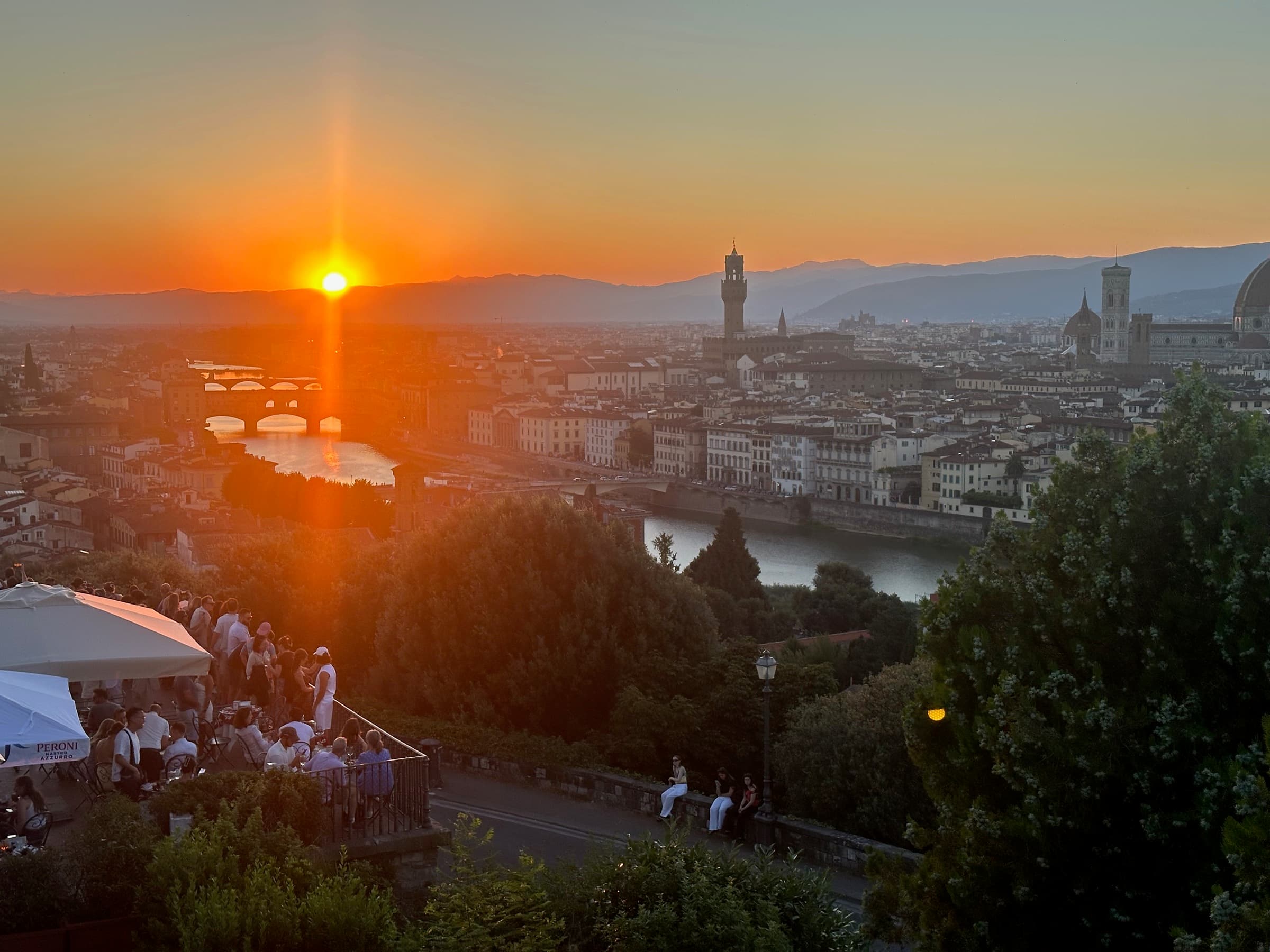 Sunset over the Arno river and Ponte Vecchio, Florence